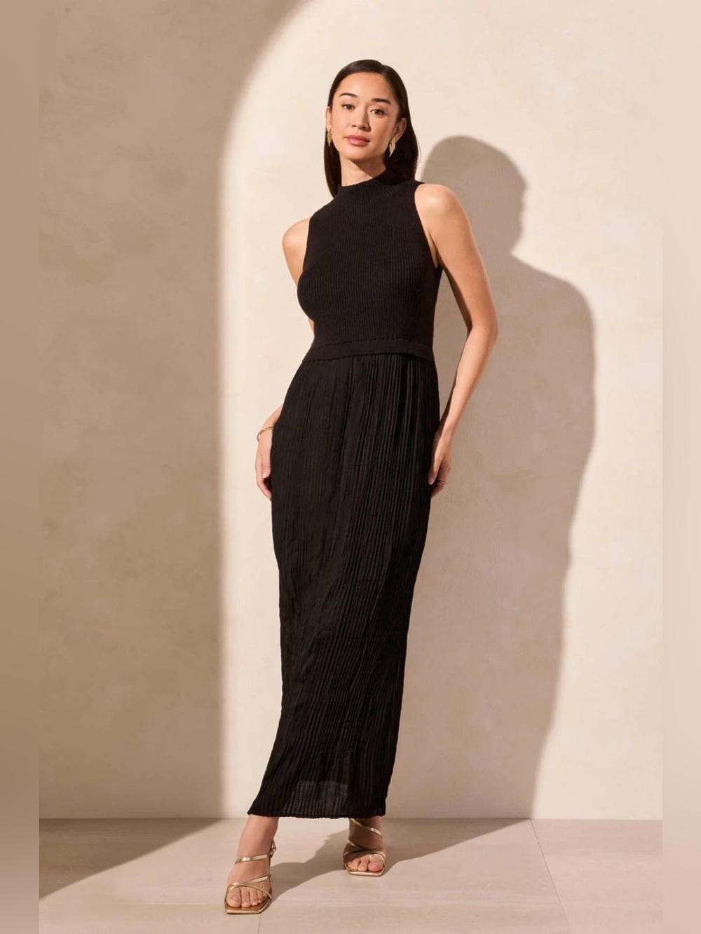 Tribal Femme Twofer Black Sleeveless Maxi Dress - Medium NWT